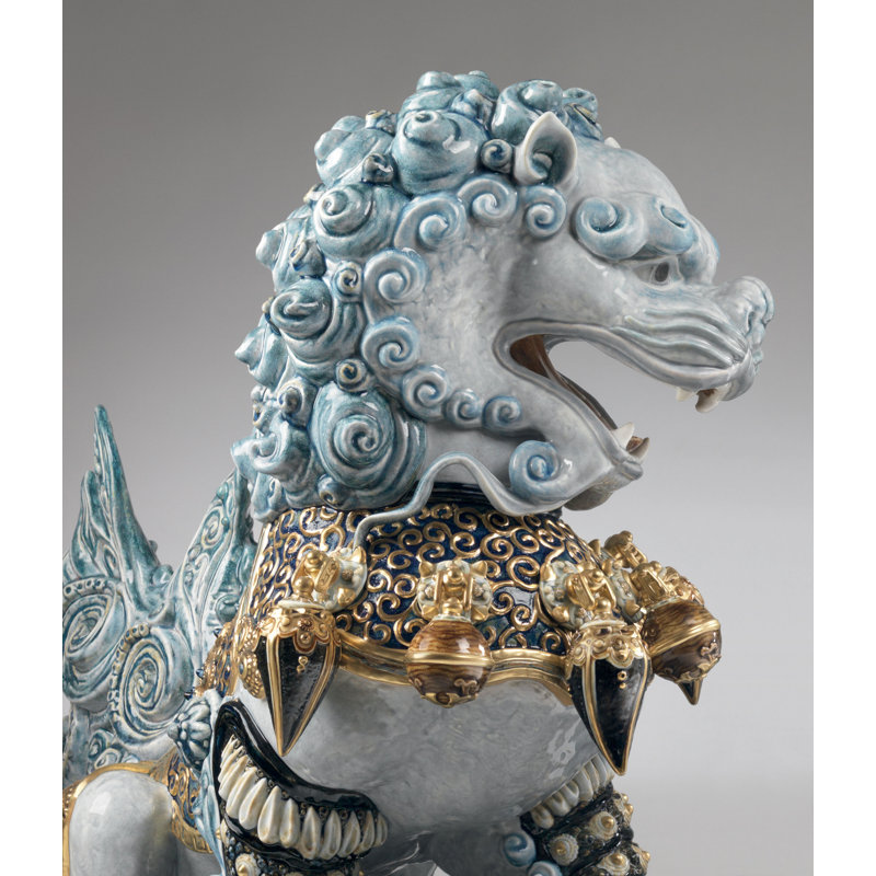 Guardian Lioness Sculpture, Blue/Gold