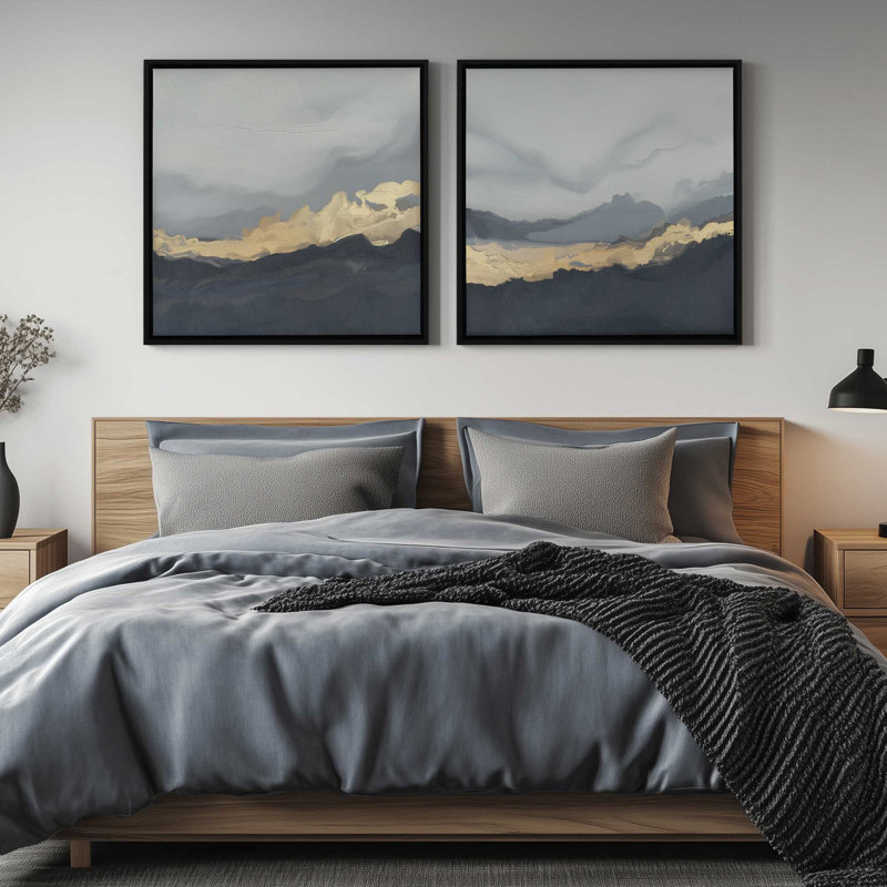 Nimbus Drama, ensemble de 2 toiles encadrées, Cadre flottant blanc opaque, H 12,75 po x l 25,5 po x P 1,75 po