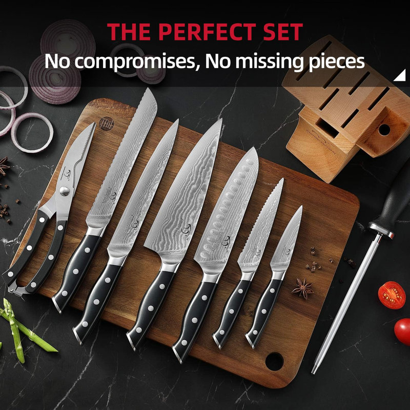 9-Piece VG10 Damascus Knife Set, ABS Handle