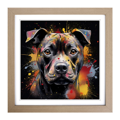 Staffordshire Bull Terrier Conceptual Art No.1 - Single Picture Frame Print on Wood