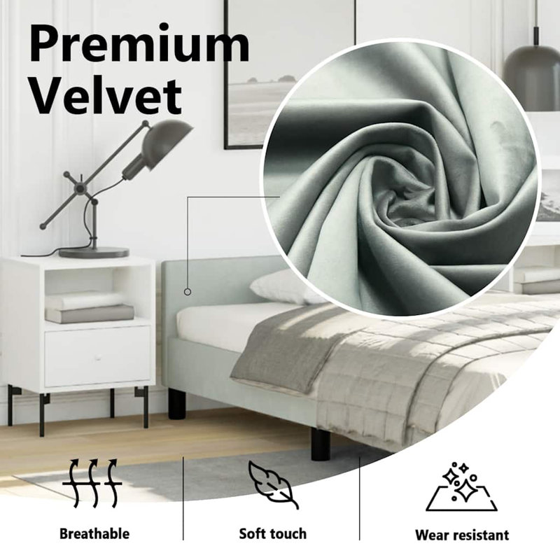 Maecie Velvet Platform Bed Base, No Box Spring Needed / No Mattress, Simple, Gris clair