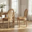 Chaises de salle à manger d'inspiration rétro avec structure en bois massif - dossier en rotin, tissu en lin, ensemble de 2-571921204
