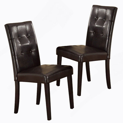 Set Of 2Pc Chairs Breakfast Dining Dark Brown PU / Faux Leather Tufted Upholstered Chair