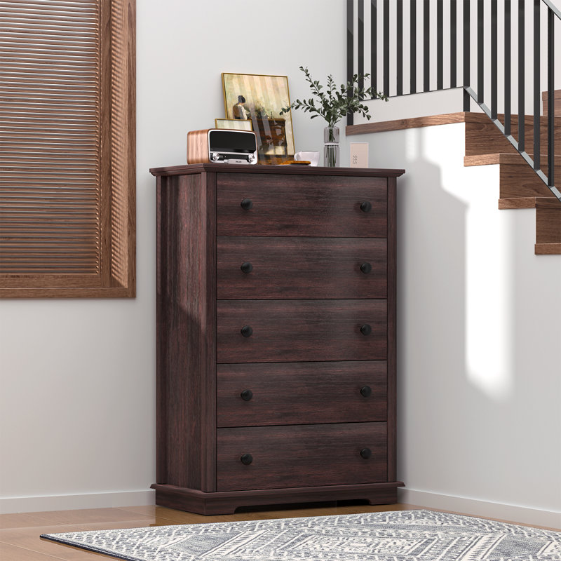 Commode haute 5 tiroirs 47 po, Brun