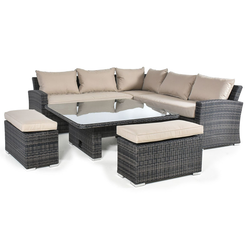 Olli Deluxe Rattan Corner Dining Set - with Rising Table, Beige