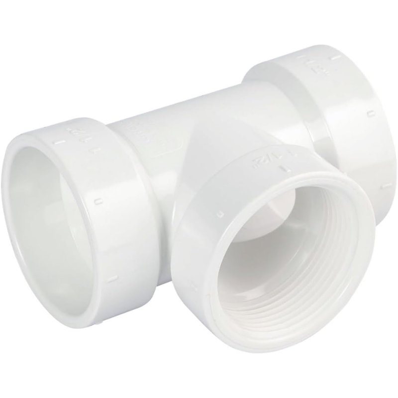 Té 1-1 / 2 en PVC à nettoyage par évacuation en PVC, vidange blanche Hub x Hub x FPT, raccord d'évacuation et d'évacuation avec accès au nettoyage, (paquet de 20)