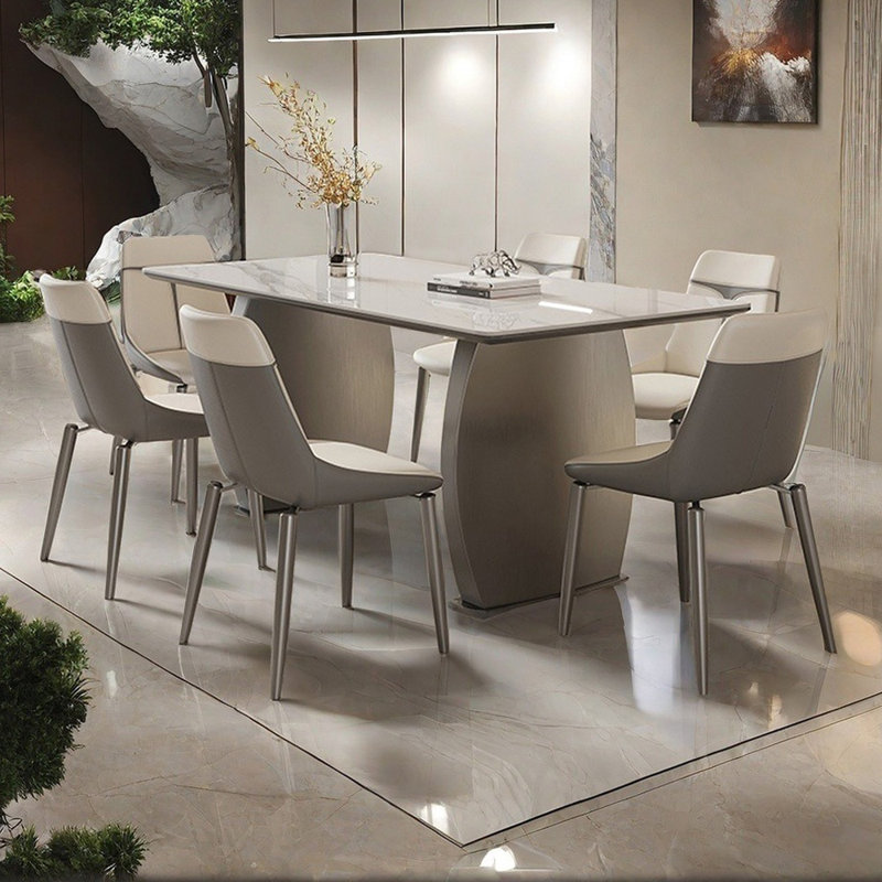 Modern light luxury rectangular dining table set, 29.5"H x 78.7"L x 35.4"W