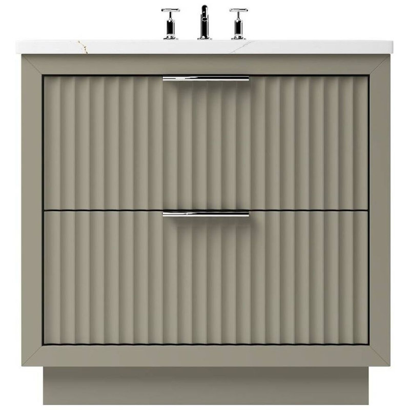 Lecrieú Two-Drawer Single Bath Vanity, French Olive, 36", Polished Chrome
