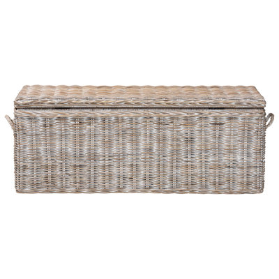 bali & pari Clarette Whitewashed Rattan Storage Bench - Handwoven Wicker Storage Trunk with Lift-Top Lid, Boho Coastal Seating for Living Room, Bedroom, or Entryway
