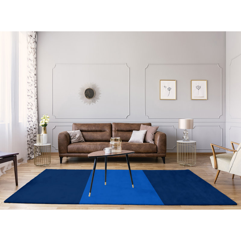 Tapis bleu marine/bleu marine rayé, Rectangle 9 pi x 12 pi