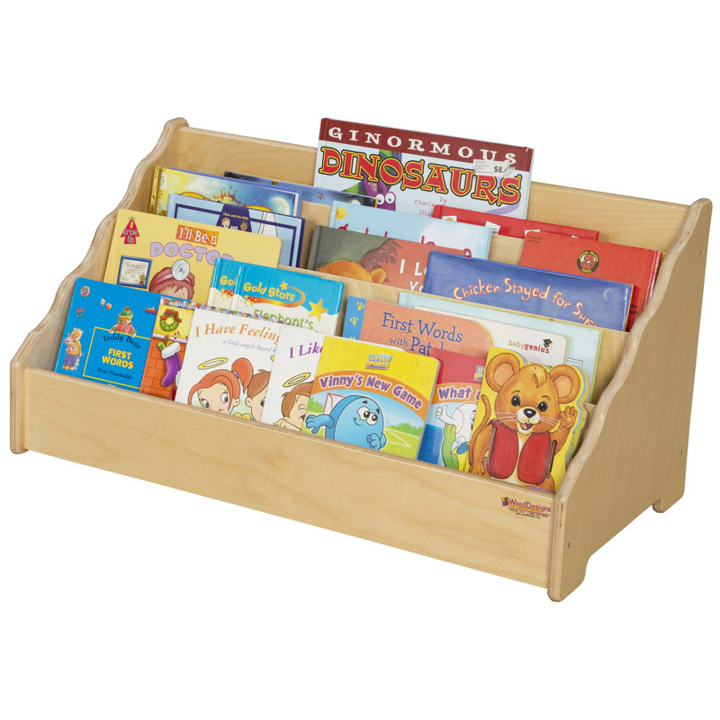 Beige Wood 4-Compartment Kids Book Display Stand