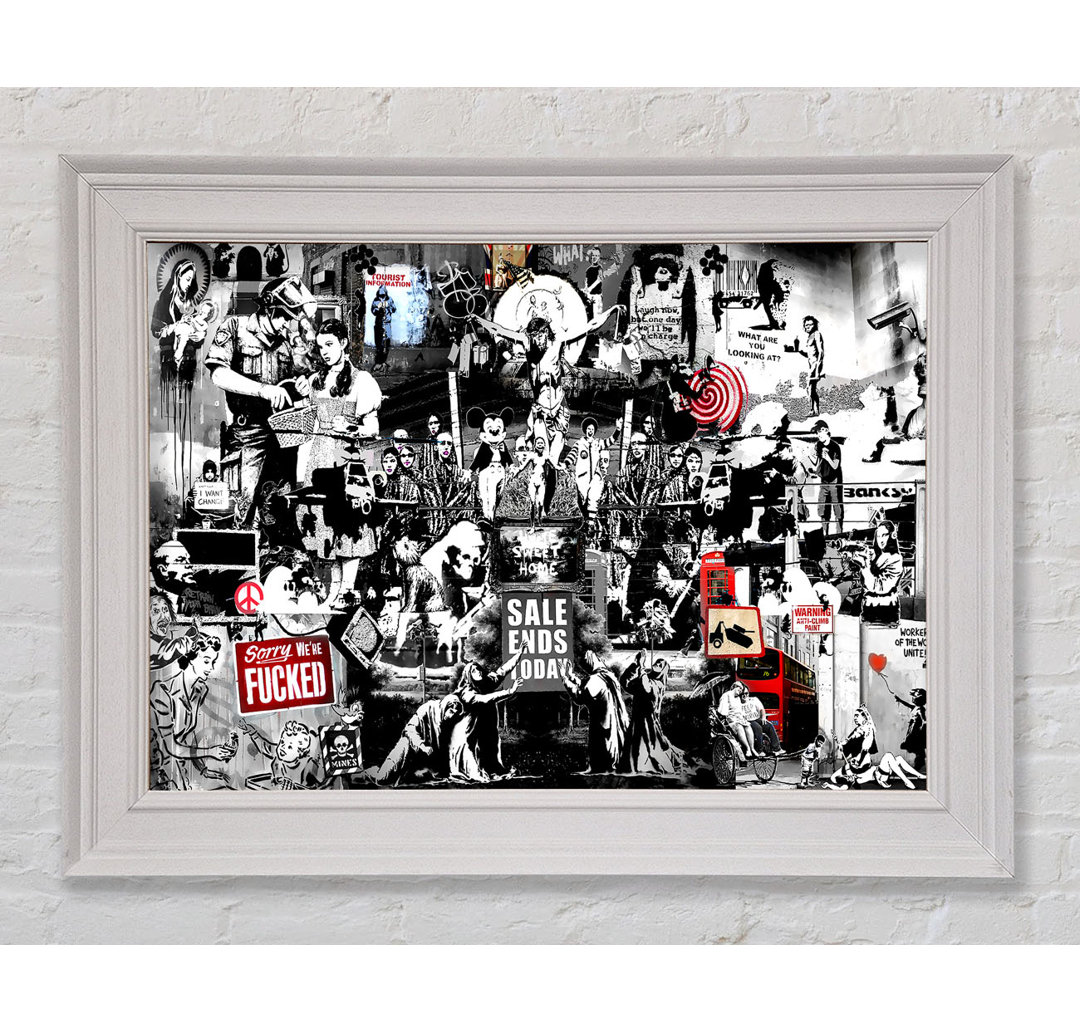 Gerahmter Kunstdruck Banksy Collage 1 B N W