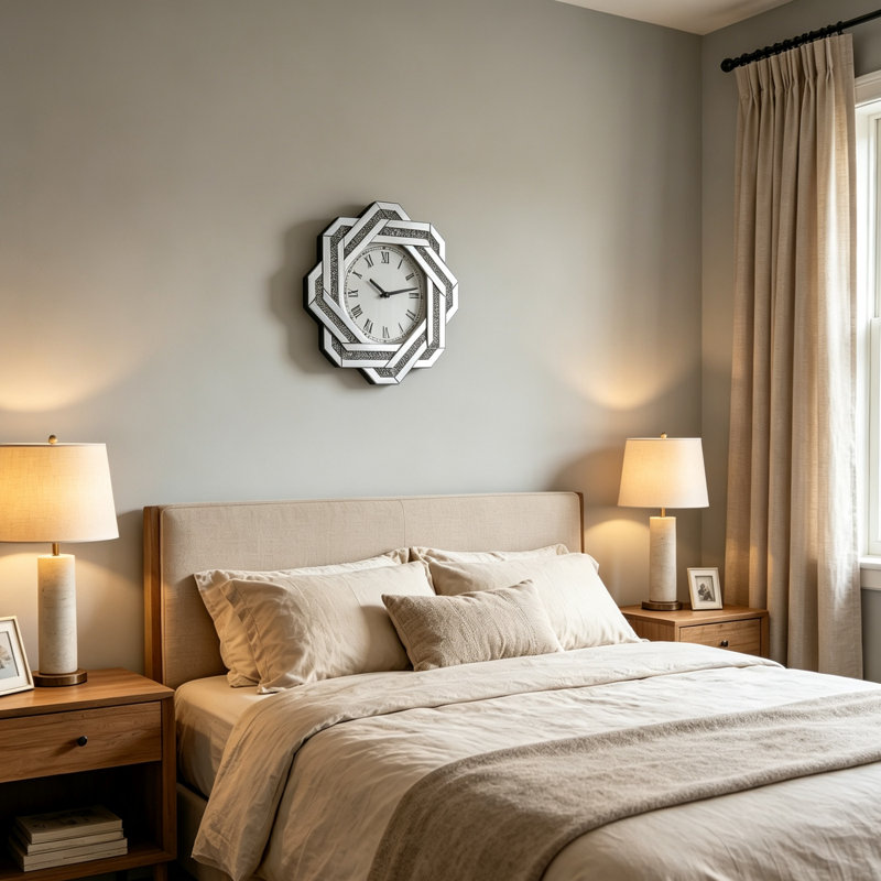 Horloge murale argentée à miroir, chiffres romains en diamants concassés, grande horloge murale Art déco élégante avec cadre en verre biseauté, idéale pour le salon, la chambre à coucher, la salle à manger et la décoration murale.