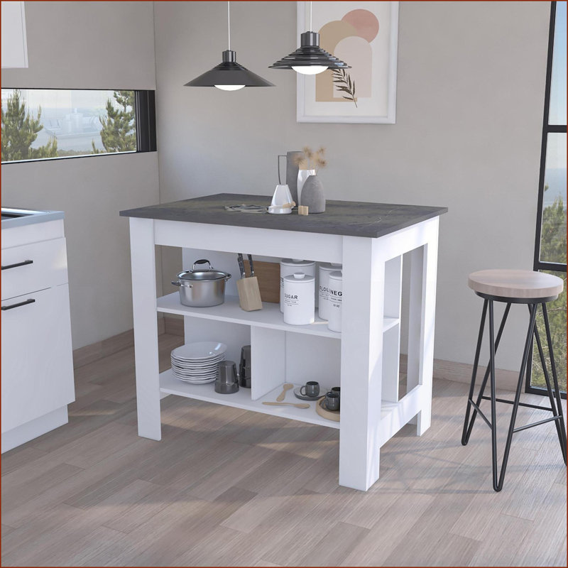 Îlot de cuisine avec 3 tablettes dissimulées | Brooklyn | L 40,5 po | Contemporain | Moyen (40 à 55 po), Blanc/Noir