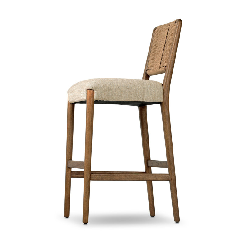 ROTHLER Upholstered Bar Stool with Solid Wood Frame, Brown, Beige, Bar Stool (31” Seat Height)