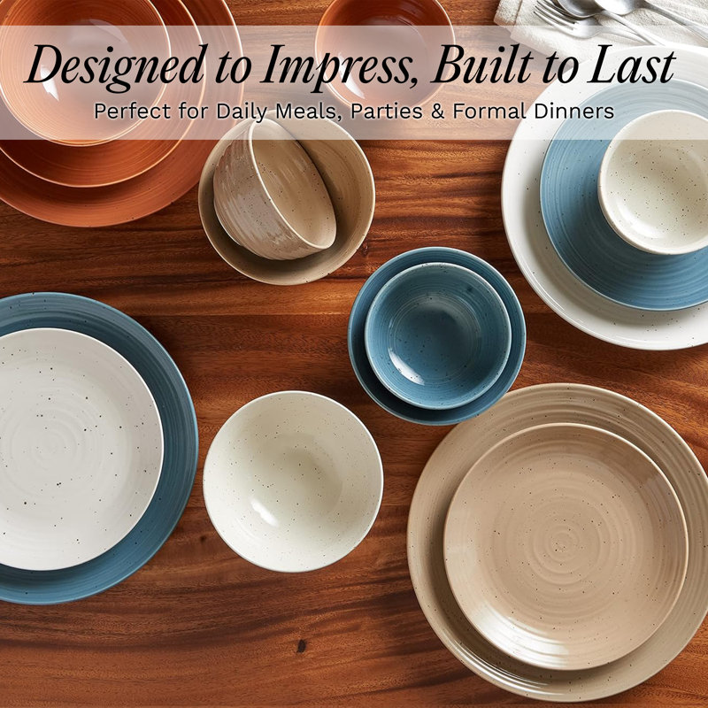 Sango Siterra Painter's Palette 16-Piece Stoneware Dinnerware Set - Service For 4, Plate & Bowl Set