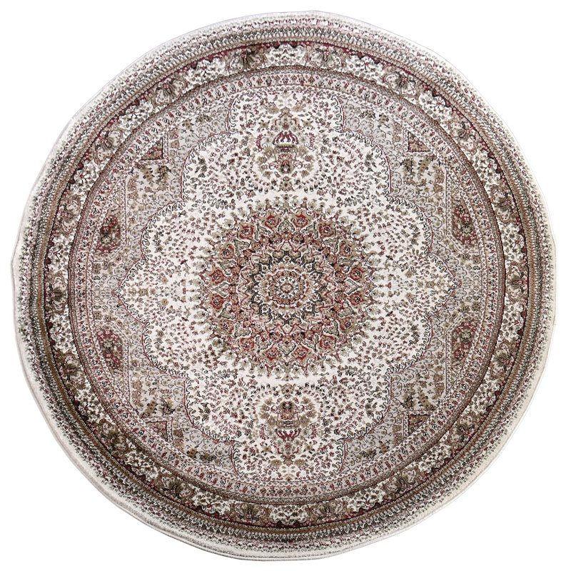 Devansh Oriental Cream/Brown Area Rug, Round 7'9"