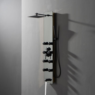 Double système de panneau de douche multifonction 8-en-1 à 8 jets avec pomme de douche à pluie réglable et douchette