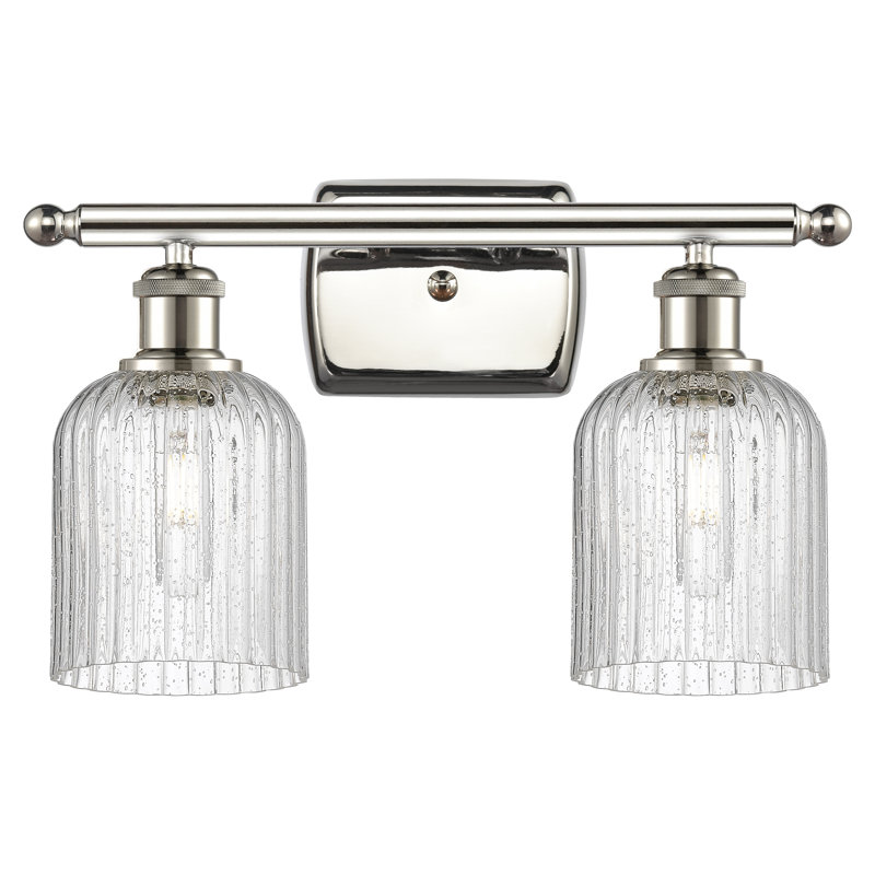 Brysin 15" W 2-Light Dimmable Metal Vanity Light with Glass Shades, Polished Nickel, Seedy