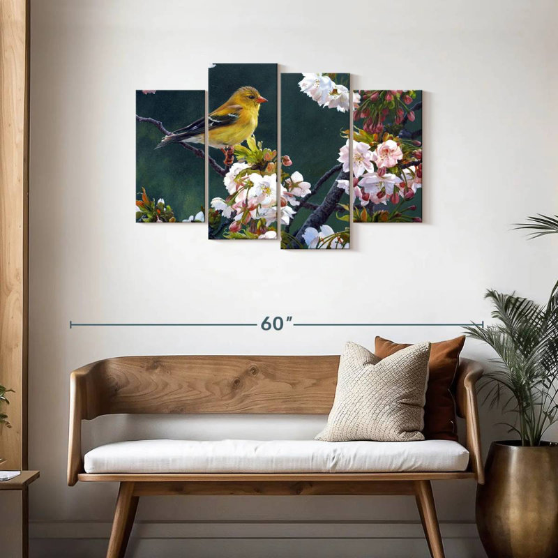 Chardonneret femelle et fleurs