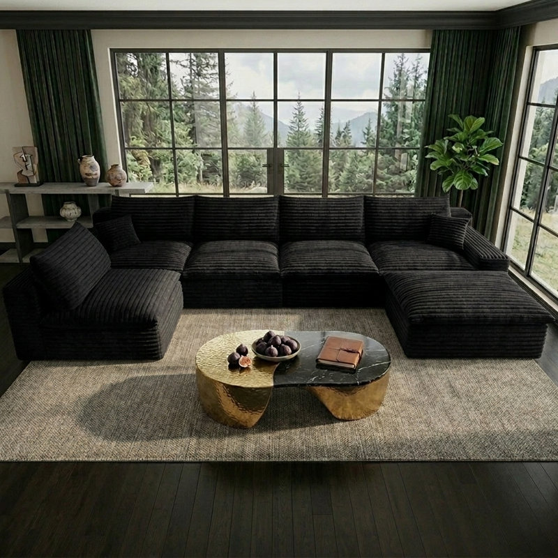 Canapé modulaire en forme de U de 135,4 po pour salon, canapé modulaire surdimensionné sans os avec repose-pieds, canapé moderne avec assise profonde, sans assemblage requis, noir