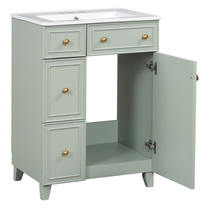 Meuble-lavabo de 61 cm (24 po) - Lavabo en céramique, design pratique avec lavabo et grand espace de rangement, élégant
