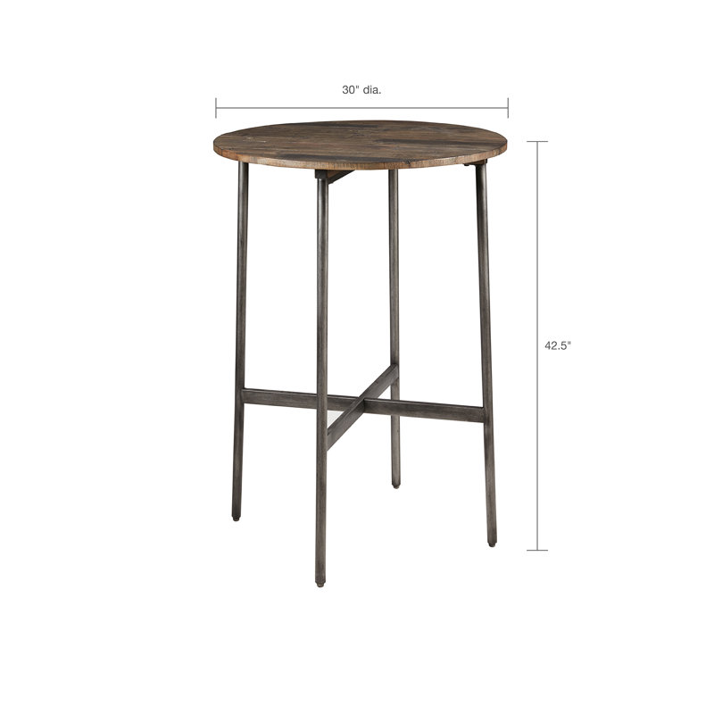 Table de bar ronde pour cuisine, H 30 po x H 42 po, ensemble en bois de pin et pieds en métal encre + plateau en lierre, support