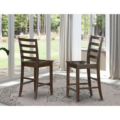 Fairwind Counter Height Dining Stools - Ladder Back Wood Seat Chairs, Set of 2, Cappuccino