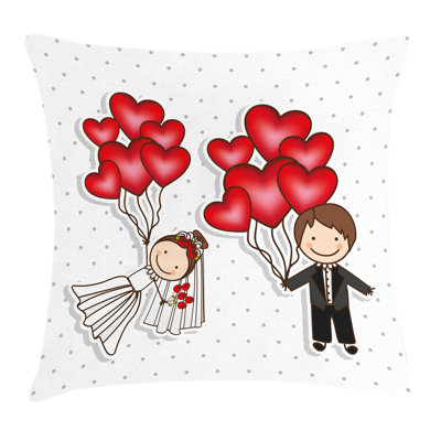 Retro Funny Newlyweds Balloons Square Pillow Cover