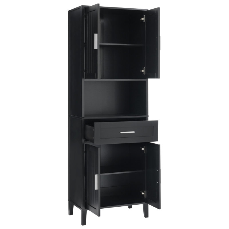  Armoire de salle de bain autoportante de 70,9 po de hauteur avec tiroir, 2 armoires, tablettes réglables et rangement ouvert, noir