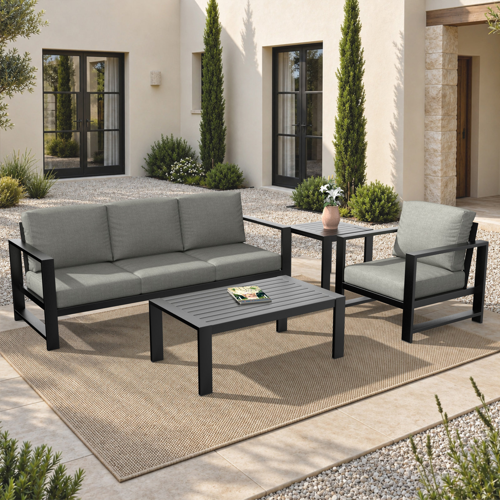 Dulcie 4-Person Sunbrella® Patio Seating Group, Canvas Granite Sunbrella® Canvas