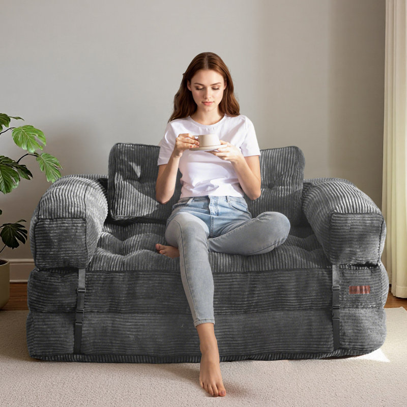 Boneless Gaint Folding Sofa Bed, U-Shaped Convertible Bean Bag Sofa Bed, Grey