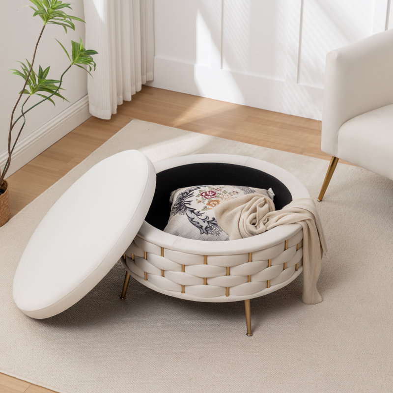 Repose-pieds rond avec rangement Cristen, Beige