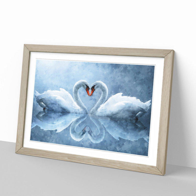 White Swan Vol.3 - Picture Frame Painting, 48cm H x 65cm W x 2cm D, Oak Framed