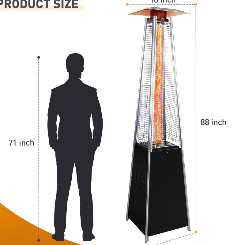 Outdoor Heater 48,000 Propane, With Detachable Wheels, Top Protective Net Cover, And Adjustable Temperature - Suitable For Garden Patio Heater, Automatic Flame Out Device, Complimentary Waterproof