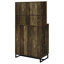 Armoire à vin rustique en chêne à 2 portes, motif à chevrons classique, support intégré pour 9 bouteilles et armoire de salle à manger à pieds industriels en chêne, 2 portes, façade, support, porte-verres à pied, bronze industriel
