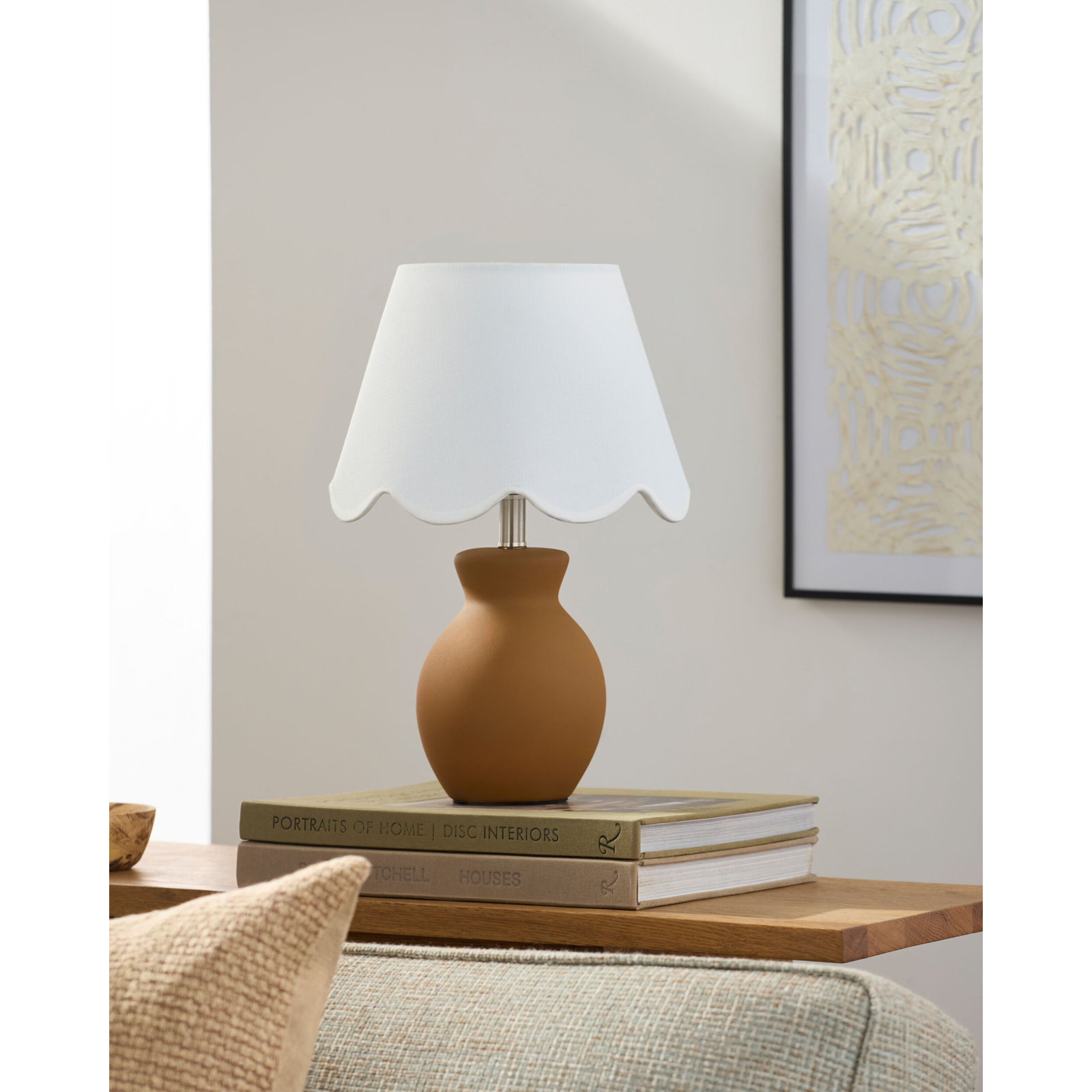 Momsen Scallop Shade Matte Lamp, Tan, White, 15"H x 8"W x 8"D
