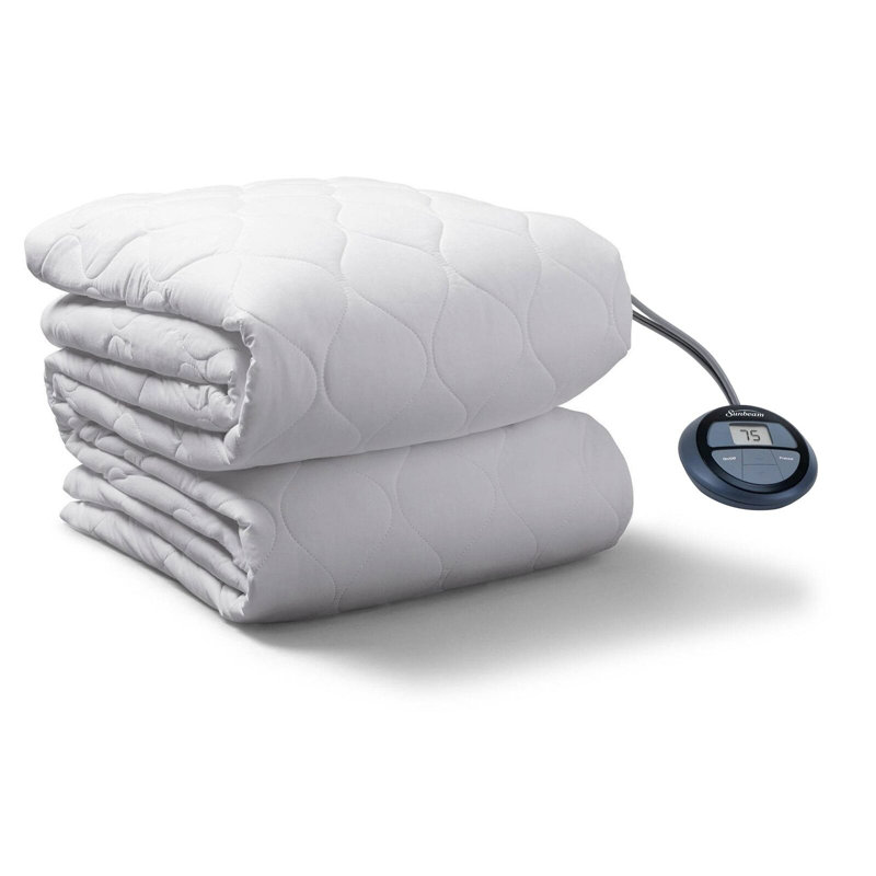 Sunbeam Twin Size Electric Heated Mattress Pad With Dual Digital Controllers And Water-resistant Design