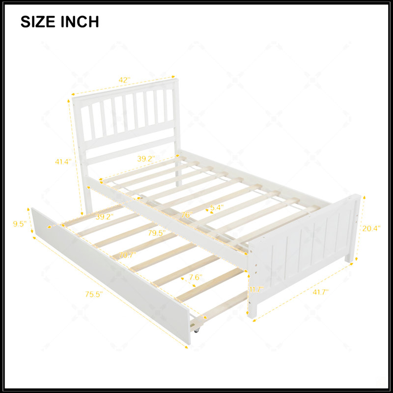 Lit plateforme simple avec lit gigogne, Blanc