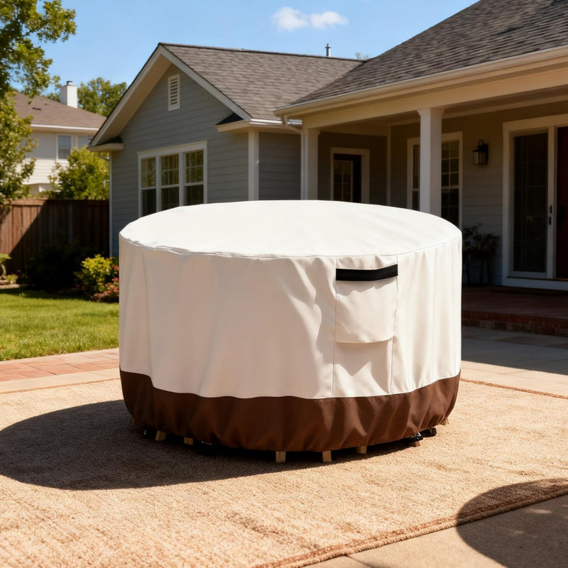 Outdoor Round Table Cover Waterproof Patio Furniture Covers,Patio Round Table Chair Set Covers - 62" Dia x 27" H, Beige and Brown
