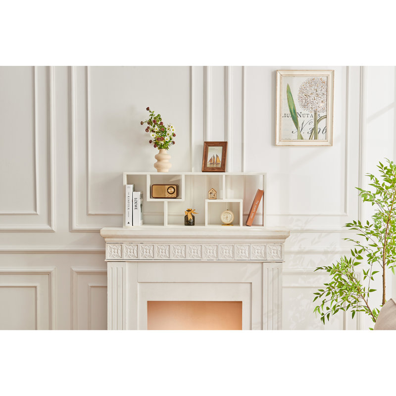 Bookshelf, Freestanding Wood Open Bookcase with 5 Cubes, with 2 keyhole hangers, Office Décor Rectangular Storage Shelf