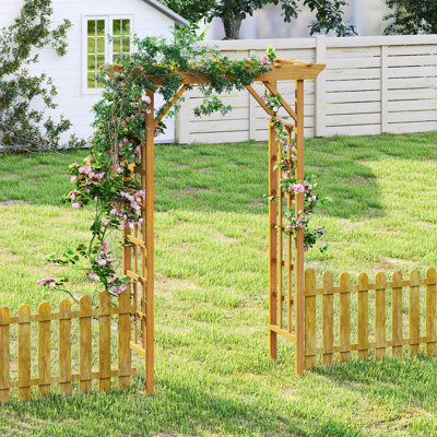 Tonnelle de jardin en bois brun clair avec côtés en treillis H 85 po x l 63 po x P 26 po