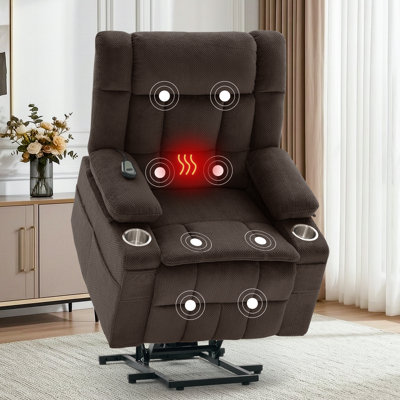 Fauteuil inclinable électrique Power Lift ， Fauteuil inclinable électrique avec massage et chaleur pour personnes âgées, fauteuils inclinables pour adultes avec porte-gobelets, poches latérales et avant