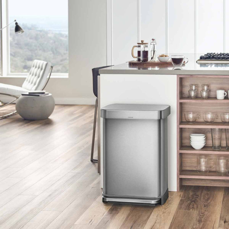 simplehuman Rectangular Hands-Free Kitchen Step Trash Can with Soft-Close Lid, Brushed