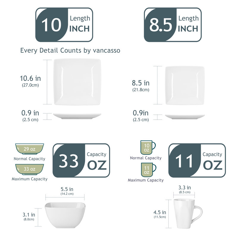 Kenard Piece Ceramic Dinnerware Set - Service for 4, White