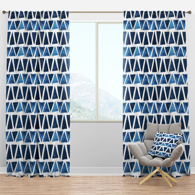 Watercolor Modern Pattern with Blue Triangles - Modern Curtain - Velvet Room darkening - 1 panel