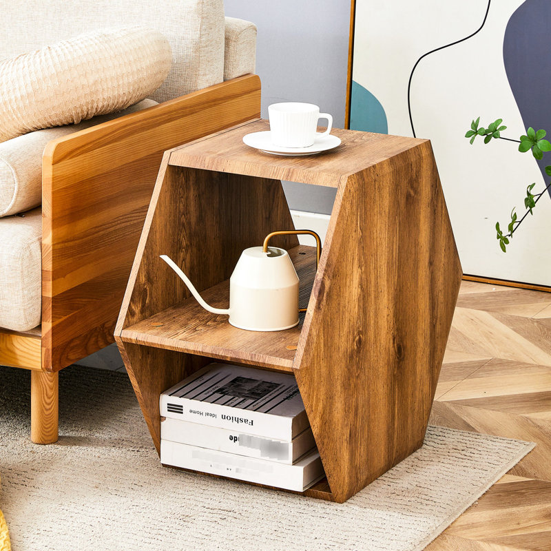 Table basse avec forme hexagonale - Autocollants à motifs caractéristiques et rangement multiple et conception attrayante Entretien facile dans un style simple mais élégant convenant à divers styles de maison