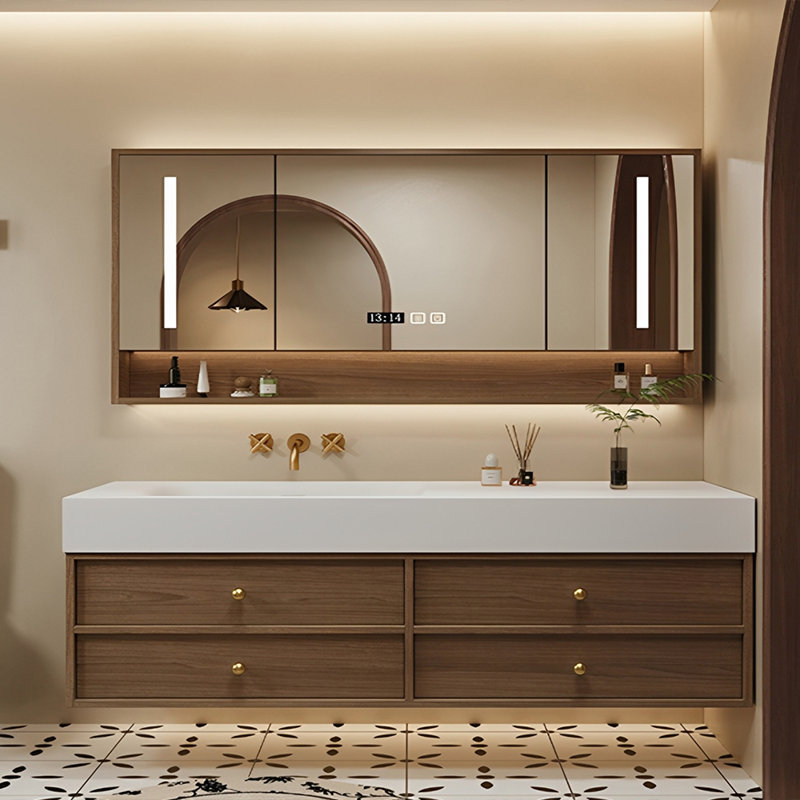 Armoire de salle de bain moderne de style médiéval, Noir, L 67 po