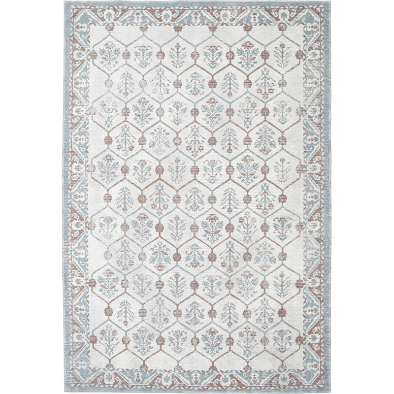 Floral Recycled P.E.T Area Rug, Blue, Rectangle 200 x 290 cm