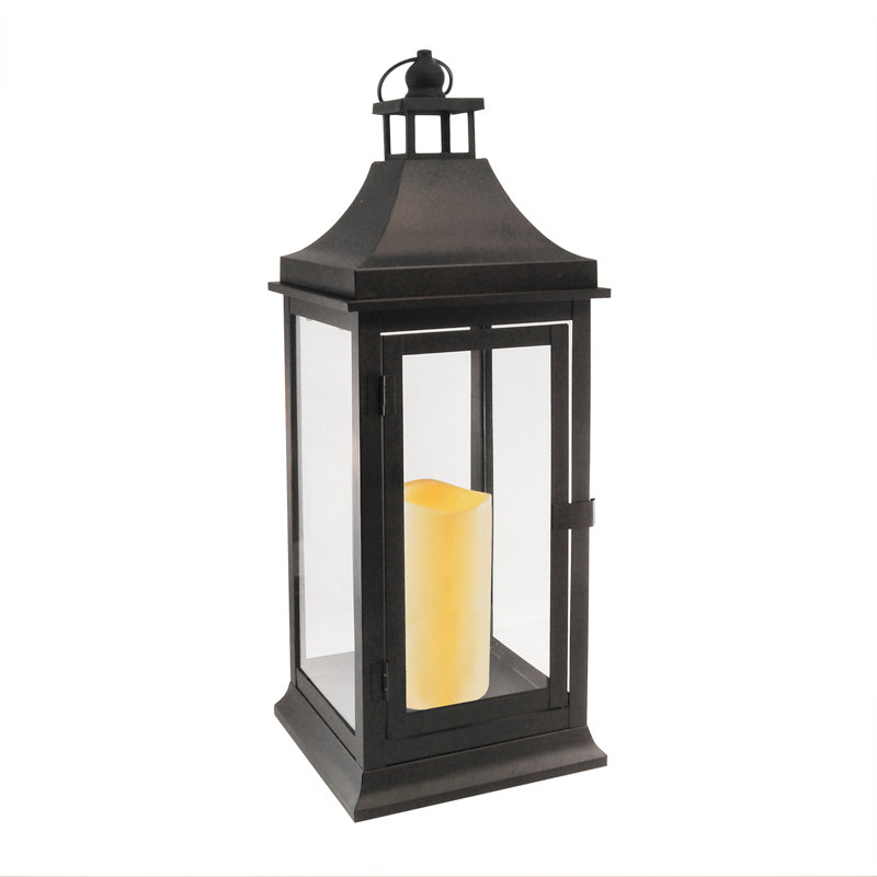 Metal Lantern with Battery-Operated Candle, 19.5" H x 7" W x 7" D